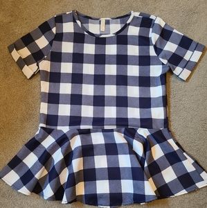 Blue and White Gingham Peplum Top